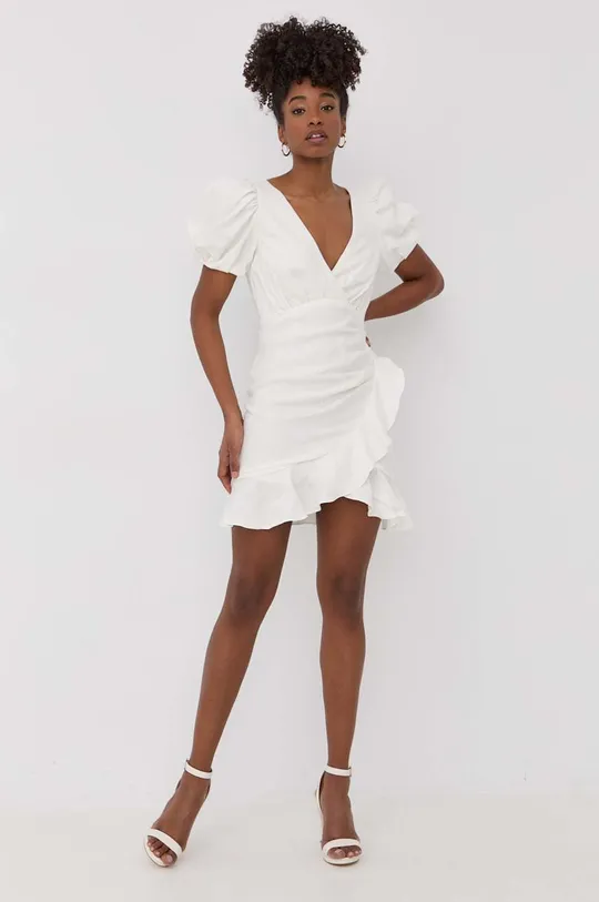 Λινό φόρεμα Bardot λευκό