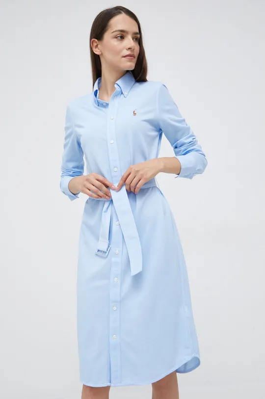 μπλε Βαμβακερό φόρεμα Polo Ralph Lauren Γυναικεία