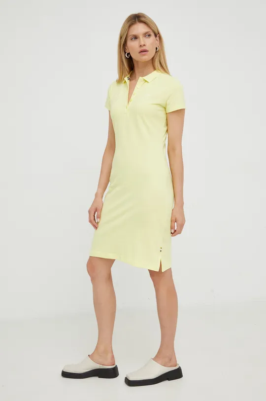 Βαμβακερό φόρεμα BOSS κίτρινο