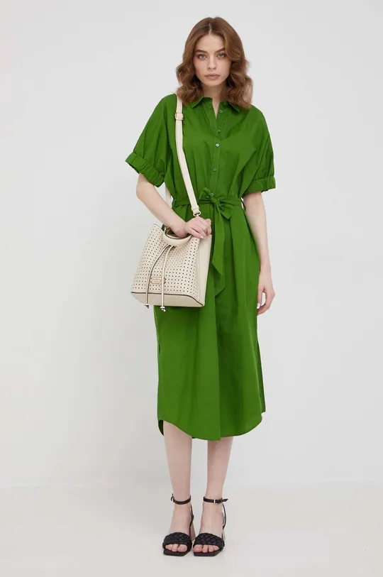 Pamučna haljina United Colors of Benetton zelena