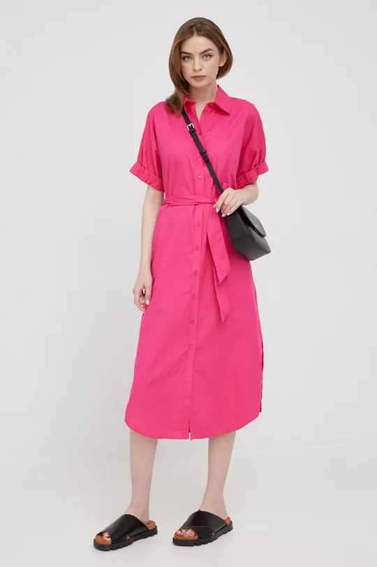 roza Pamučna haljina United Colors of Benetton Ženski