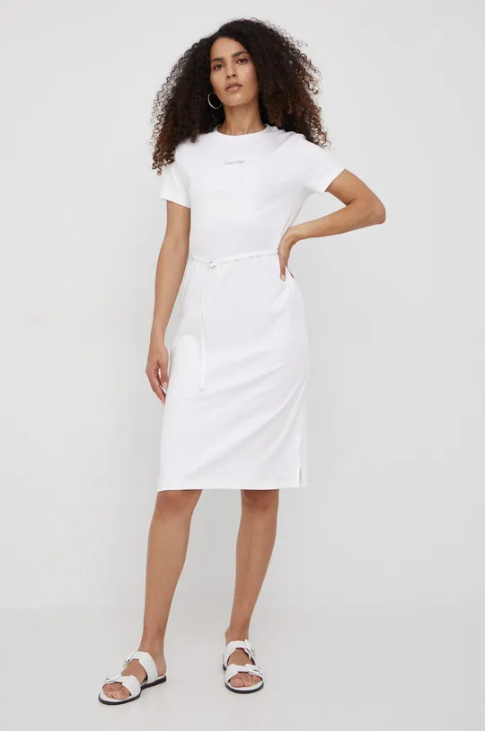 λευκό Βαμβακερό φόρεμα Calvin Klein Γυναικεία