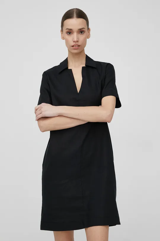 Λινό φόρεμα Calvin Klein μαύρο