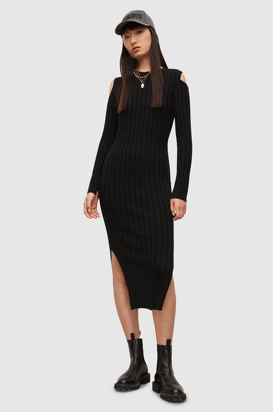 czarny AllSaints sukienka wełniana DAINA DRESS Damski