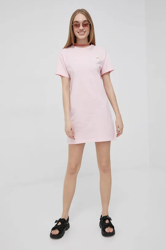 Βαμβακερό φόρεμα Ellesse ροζ