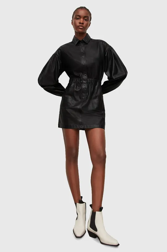 czarny AllSaints sukienka skórzana ROWAN SHIRT DRESS