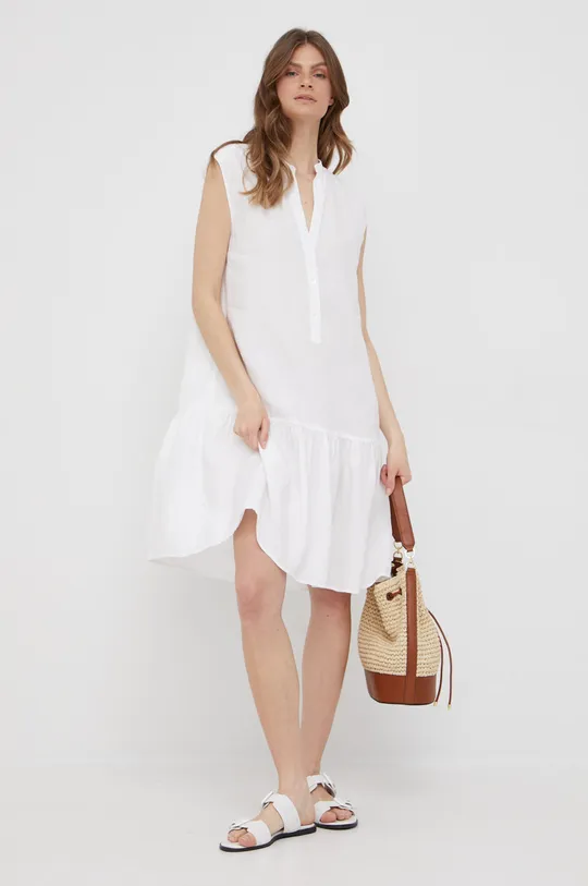 Λινό φόρεμα Marc O'Polo λευκό