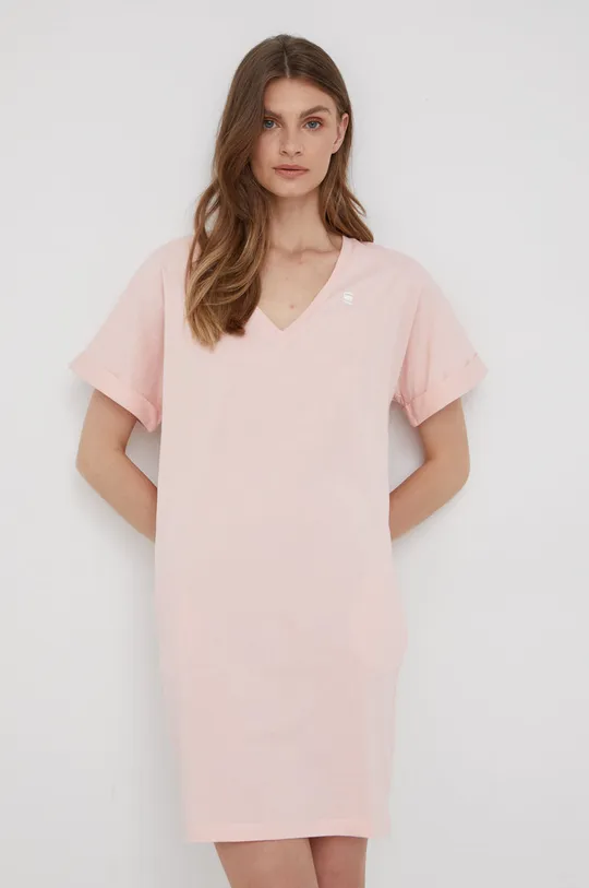 Βαμβακερό φόρεμα G-Star Raw ροζ