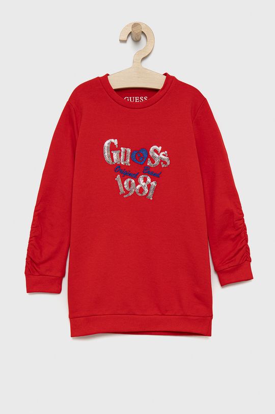 červená Guess - Dětské bavlněné šaty Dívčí