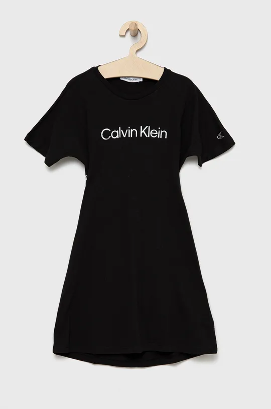 črna Otroška bombažna obleka Calvin Klein Jeans Dekliški