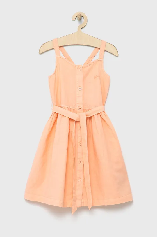 oranžová Dievčenské ľanové šaty Guess Dievčenský