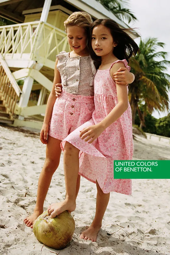 ružová Dievčenské ľanové šaty United Colors of Benetton
