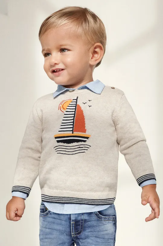 μπεζ Mayoral - Παιδικό βαμβακερό πουλόβερ Για αγόρια