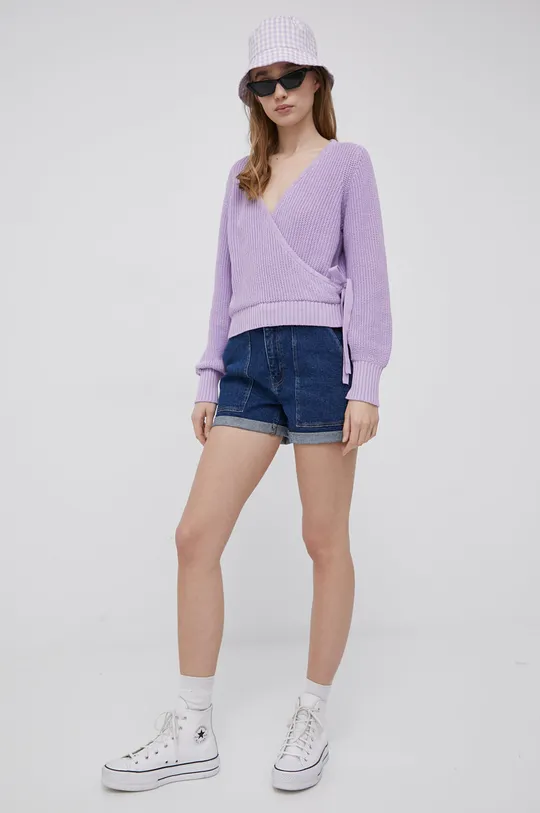 Bavlnený sveter Pieces fialová