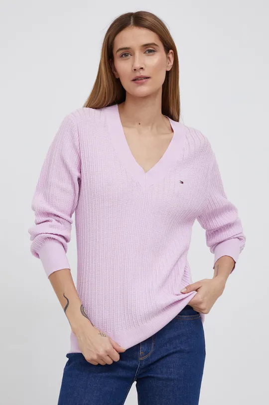 ružová Bavlnený sveter Tommy Hilfiger