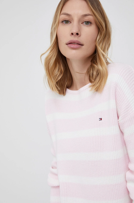 różowy Tommy Hilfiger sweter bawełniany