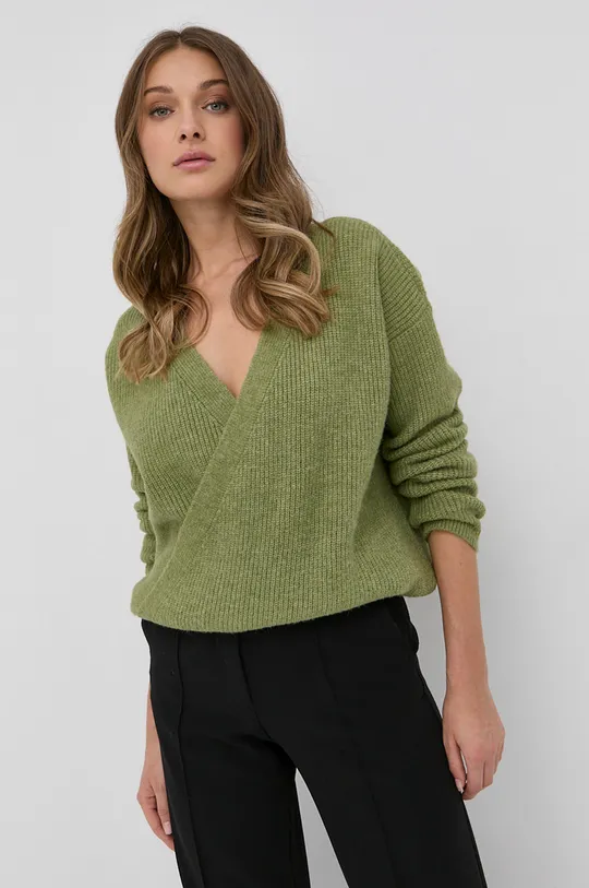 zelena Pulover s dodatkom vune Bardot Ženski