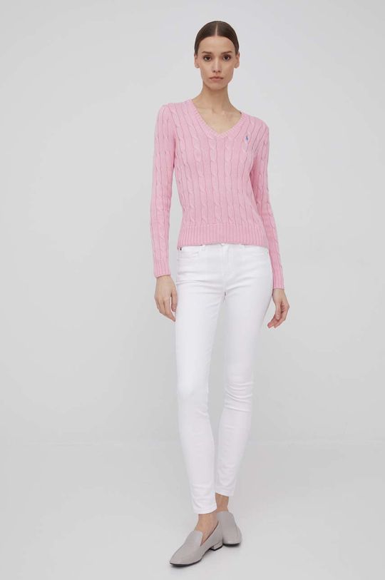 Polo Ralph Lauren bombažni pulover pastelno rožnata