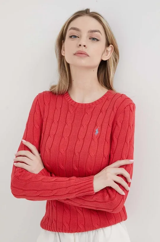 κόκκινο Βαμβακερό πουλόβερ Polo Ralph Lauren Γυναικεία