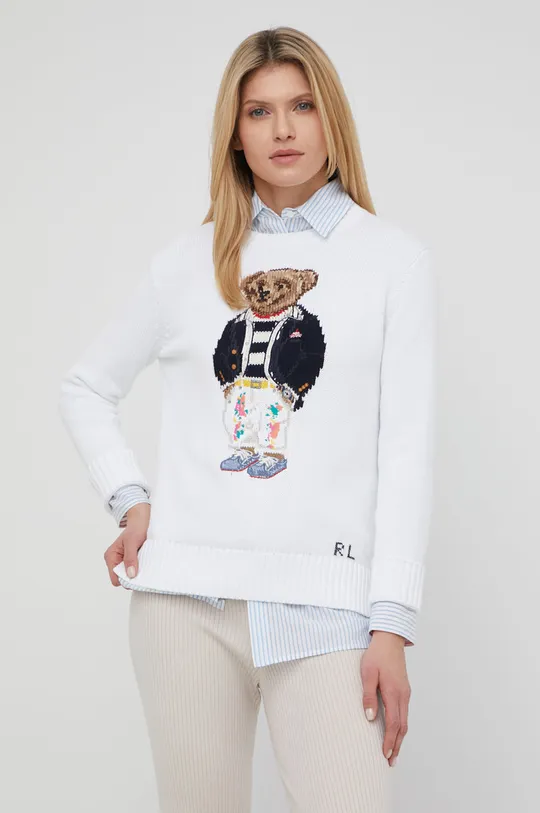 λευκό Βαμβακερό πουλόβερ Polo Ralph Lauren Γυναικεία