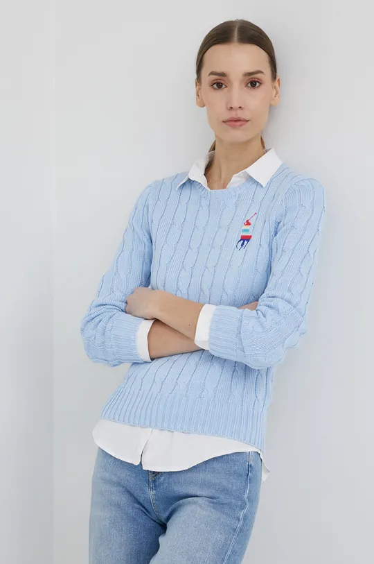 modra Polo Ralph Lauren bombažni pulover Ženski