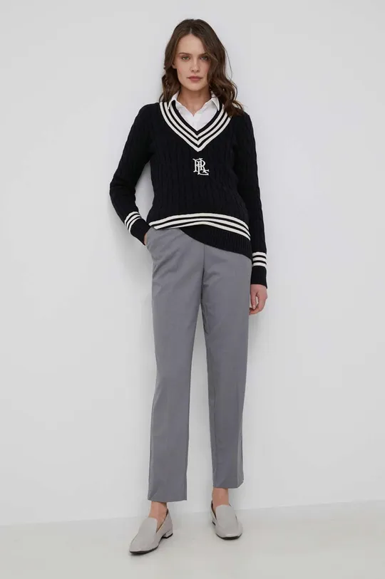 Lauren Ralph Lauren - Βαμβακερό πουλόβερ μαύρο