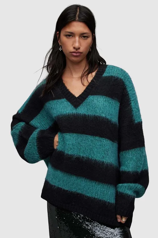 czarny AllSaints sweter z domieszką wełny LOU SPARKLE VNECK Damski
