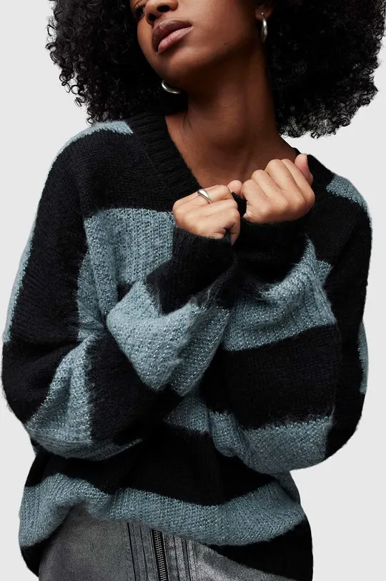 AllSaints sweter z domieszką wełny LOU SPARKLE VNECK szary