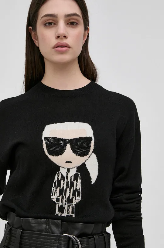 czarny Karl Lagerfeld sweter wełniany 220W2021 Damski