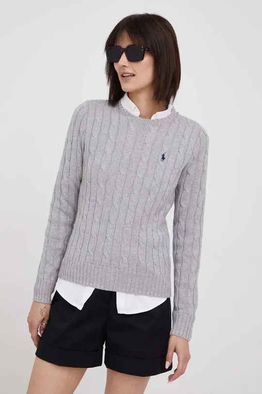γκρί Βαμβακερό πουλόβερ Polo Ralph Lauren Γυναικεία