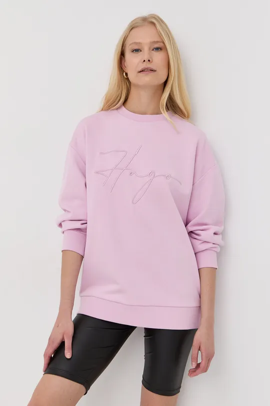 ροζ Βαμβακερή μπλούζα HUGO Γυναικεία