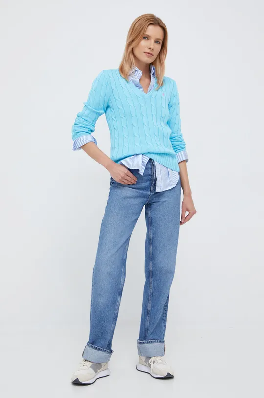 Бавовняний светер Polo Ralph Lauren блакитний