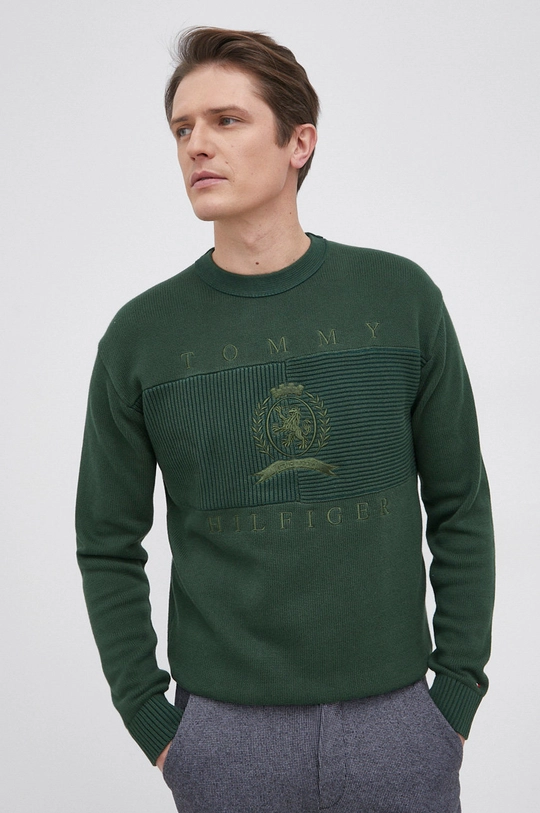 zielony Tommy Hilfiger Sweter bawełniany Męski