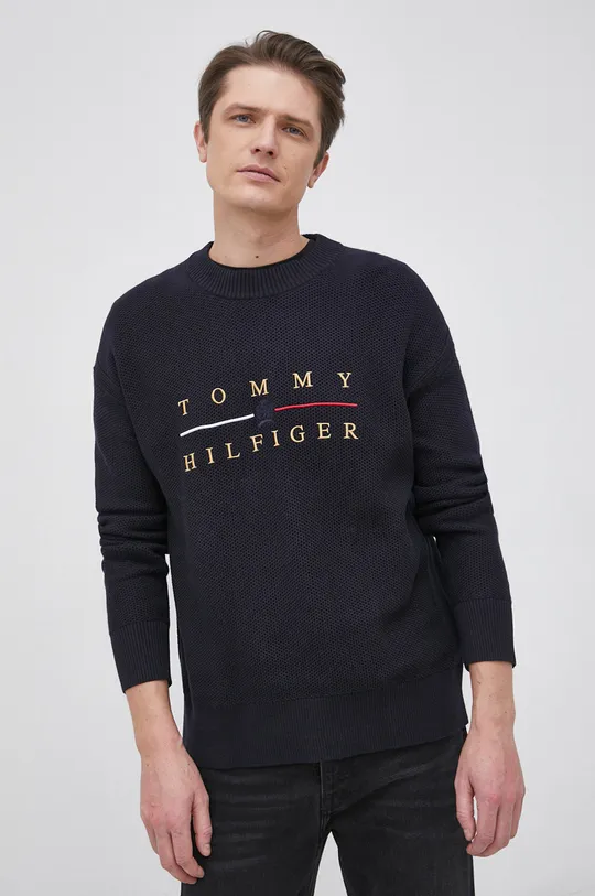 sötétkék Tommy Hilfiger pamut pulóver Férfi