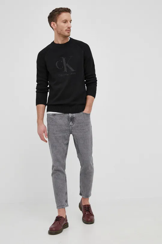 Calvin Klein Jeans - Πουλόβερ με προσθήκη μαλλιού μαύρο
