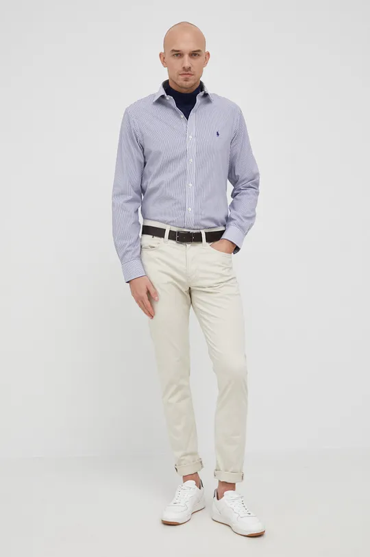Polo Ralph Lauren - Βαμβακερό πουκάμισο με μακριά μανίκια σκούρο μπλε