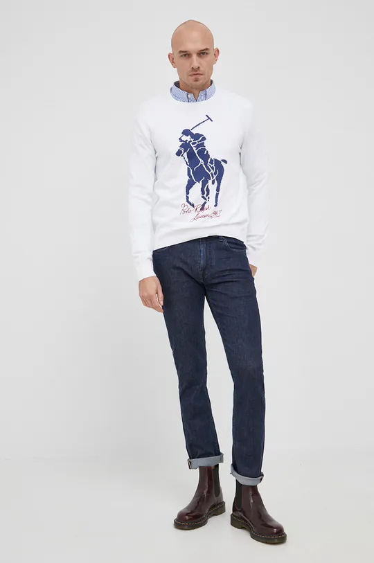 Polo Ralph Lauren - Βαμβακερό πουλόβερ λευκό