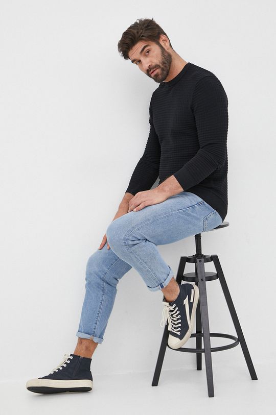 črna Sisley bombažni pulover Moški