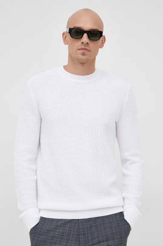 λευκό Βαμβακερό πουλόβερ HUGO Ανδρικά