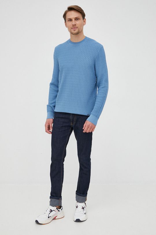 HUGO sweter bawełniany 50465207 niebieski
