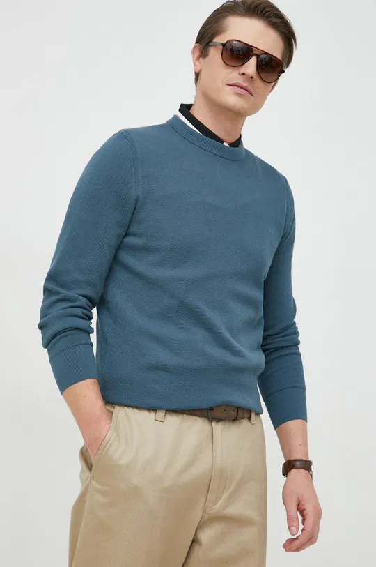 turkusowy BOSS sweter bawełniany Męski