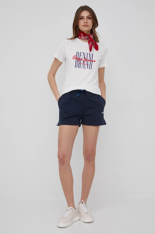 Pepe Jeans pamut rövidnadrág Calista Short sötétkék