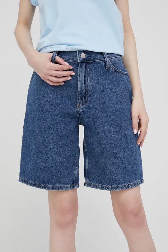 Rifľové krátke nohavice Calvin Klein Jeans tmavomodrá
