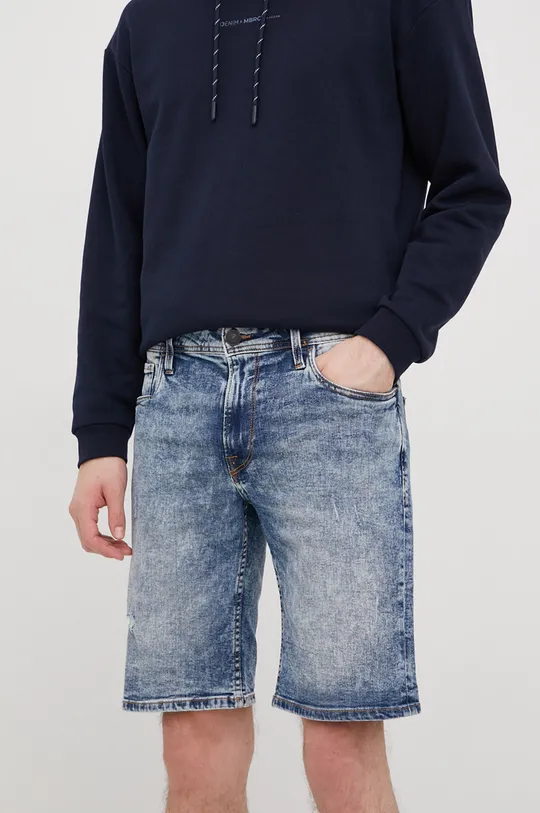 modrá Rifľové krátke nohavice Produkt by Jack & Jones Pánsky