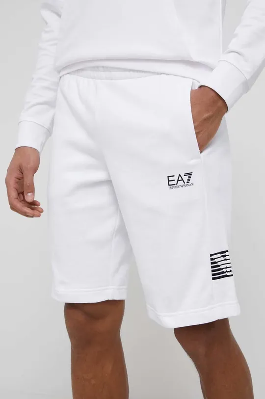 Bavlnené šortky EA7 Emporio Armani biela