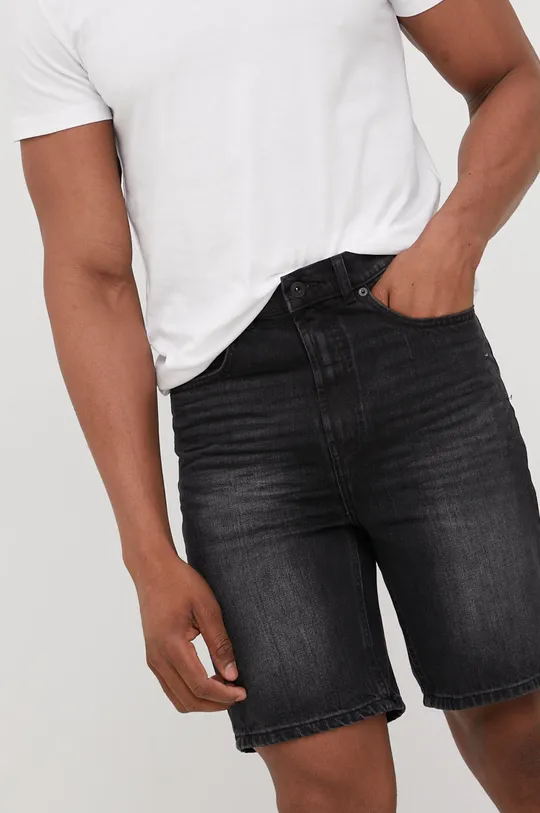 czarny Solid szorty jeansowe Męski
