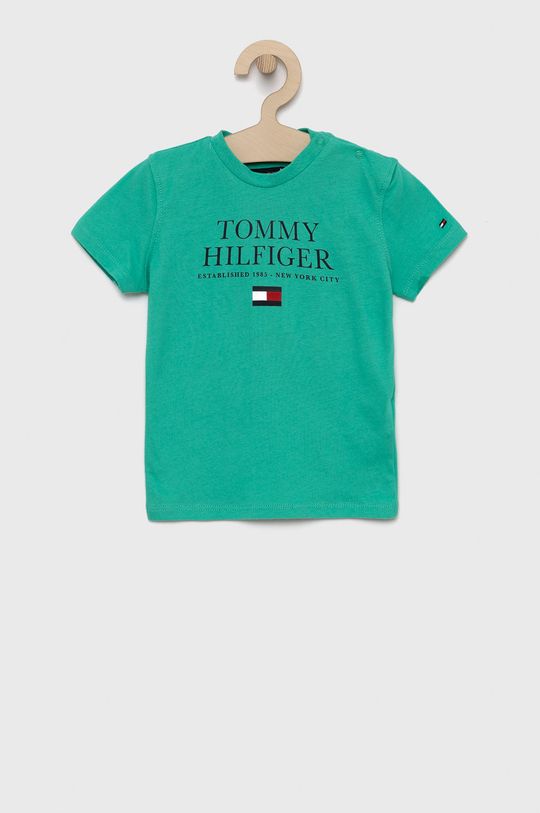světle tyrkysová Dětské bavlněné tričko Tommy Hilfiger Chlapecký