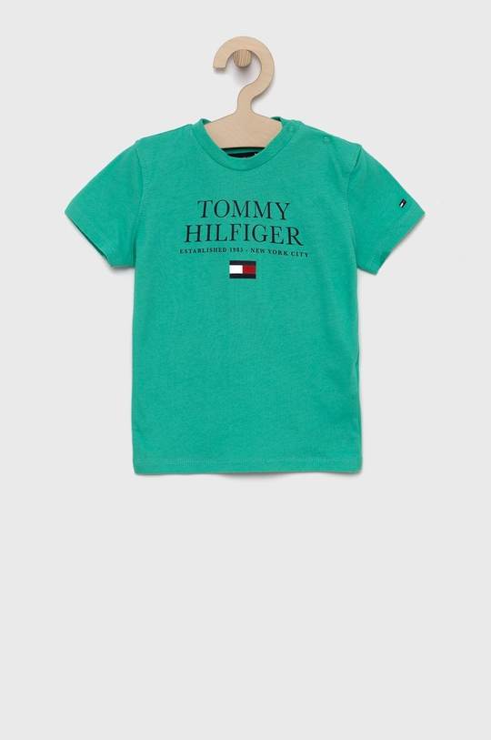 turkusowy Tommy Hilfiger T-shirt bawełniany dziecięcy Chłopięcy