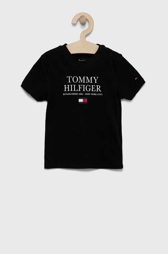 čierna Detské bavlnené tričko Tommy Hilfiger Chlapčenský