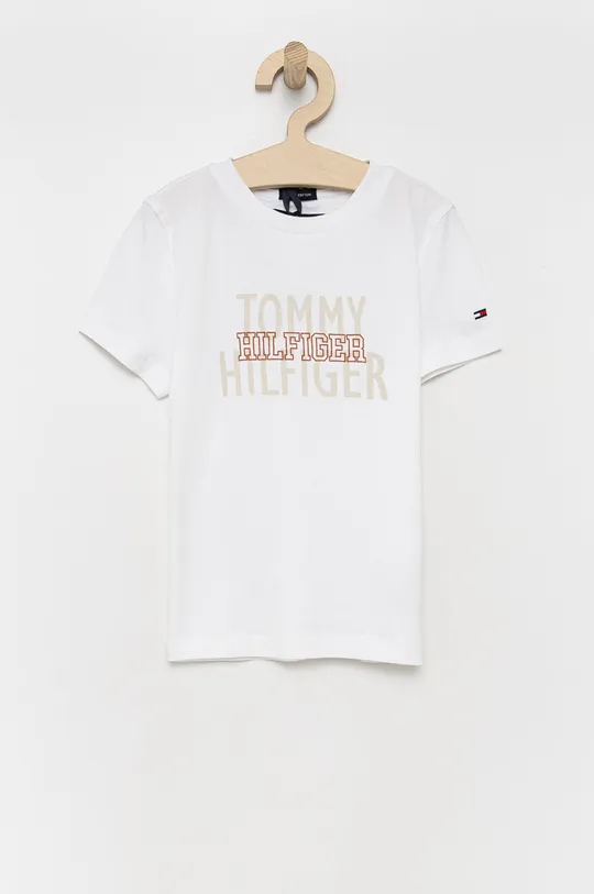 biały Tommy Hilfiger T-shirt bawełniany dziecięcy Chłopięcy